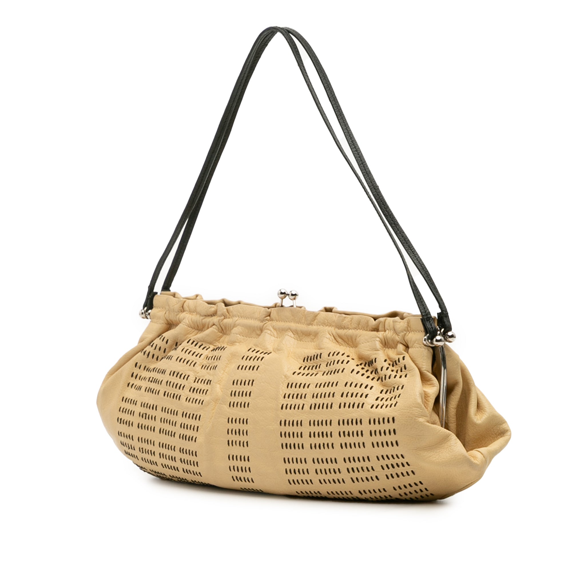 Leather Kiss Lock Shoulder Bag