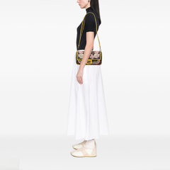 Zucca Embroidered Canvas Floral Baguette Satchel