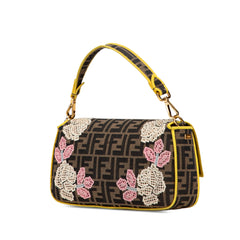 Zucca Embroidered Canvas Floral Baguette Satchel
