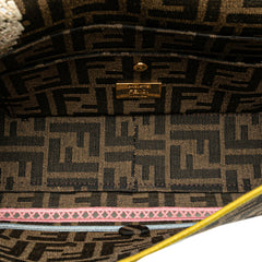 Zucca Embroidered Canvas Floral Baguette Satchel