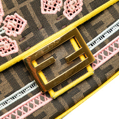 Zucca Embroidered Canvas Floral Baguette Satchel