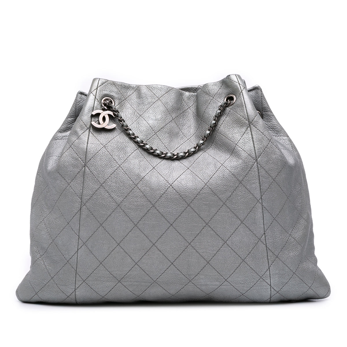 Metallic Quilted Calfskin Drawstring Bucket Bag