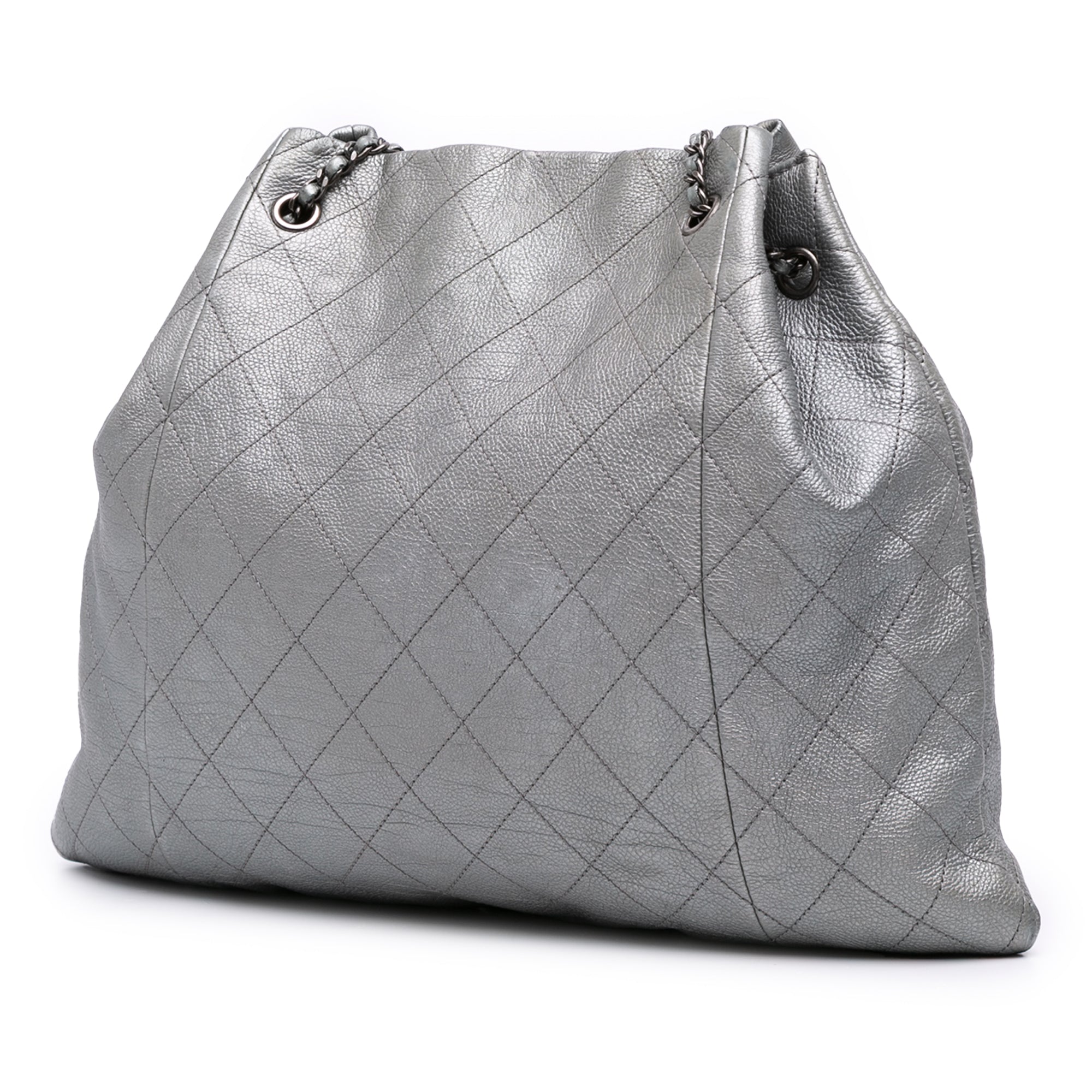 Metallic Quilted Calfskin Drawstring Bucket Bag