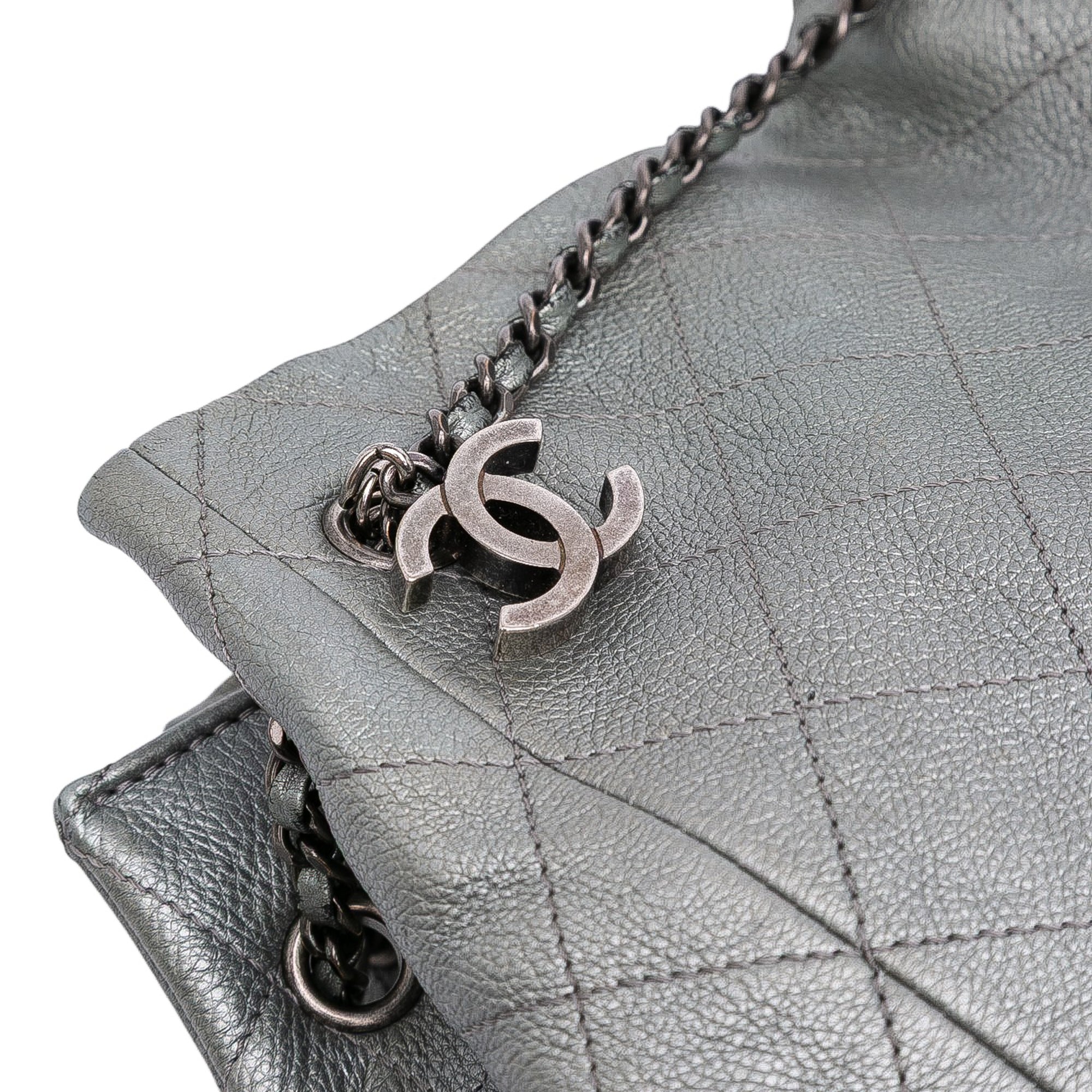 Metallic Quilted Calfskin Drawstring Bucket Bag