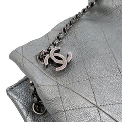 Metallic Quilted Calfskin Drawstring Bucket Bag