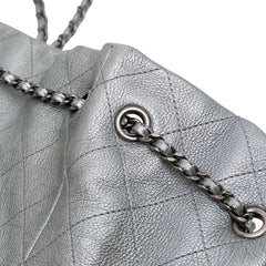 Metallic Quilted Calfskin Drawstring Bucket Bag