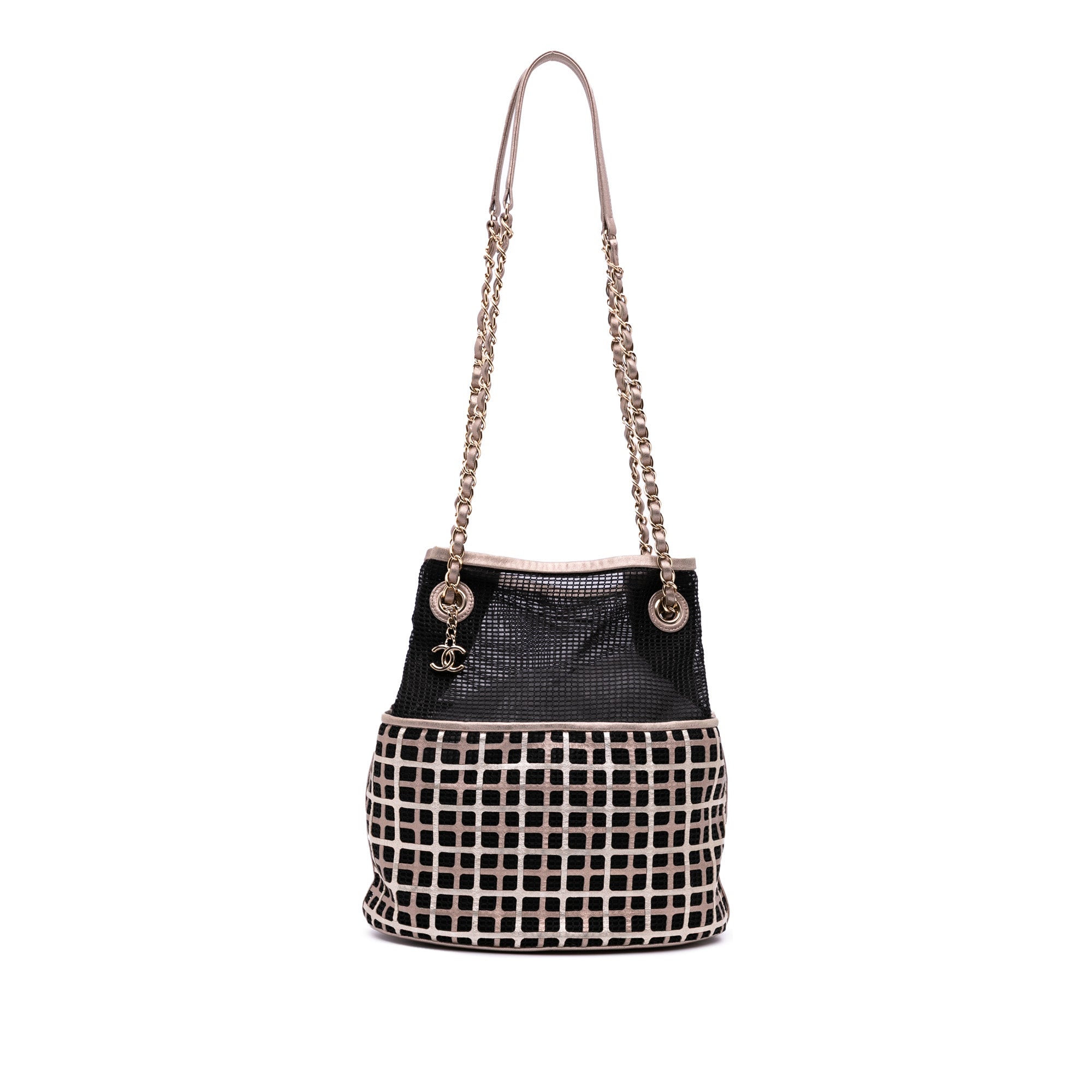 CC Mesh and Metallic Calfskin Bucket Bag