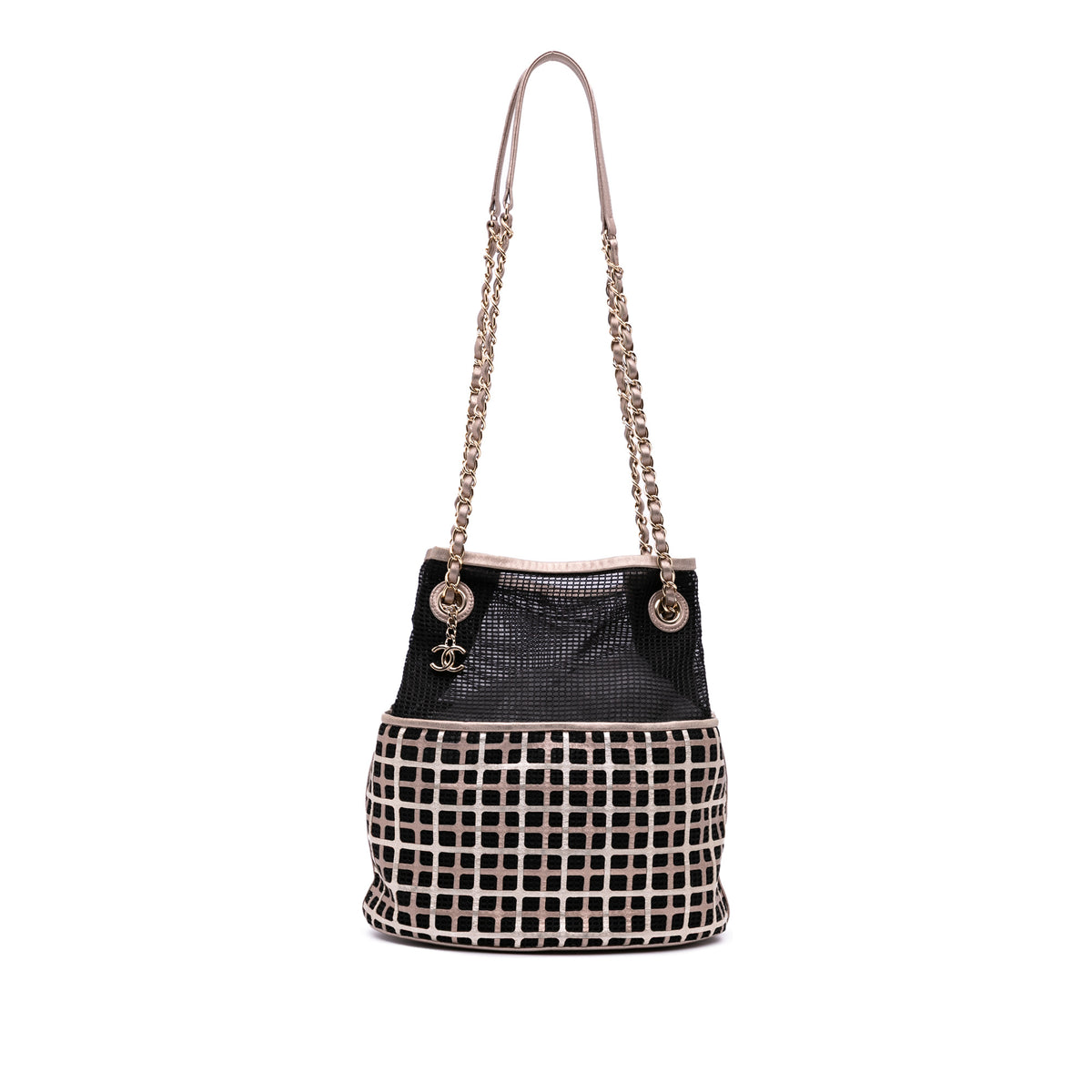 CC Mesh and Metallic Calfskin Bucket Bag