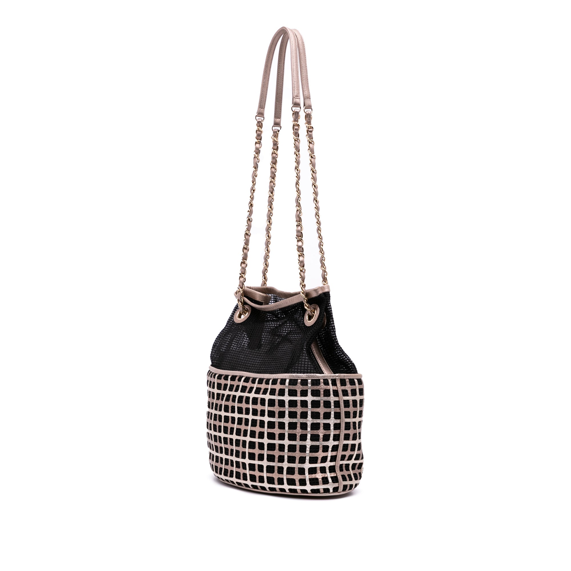 CC Mesh and Metallic Calfskin Bucket Bag