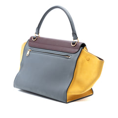 Medium Tricolor Calfskin and Suede Trapeze Satchel