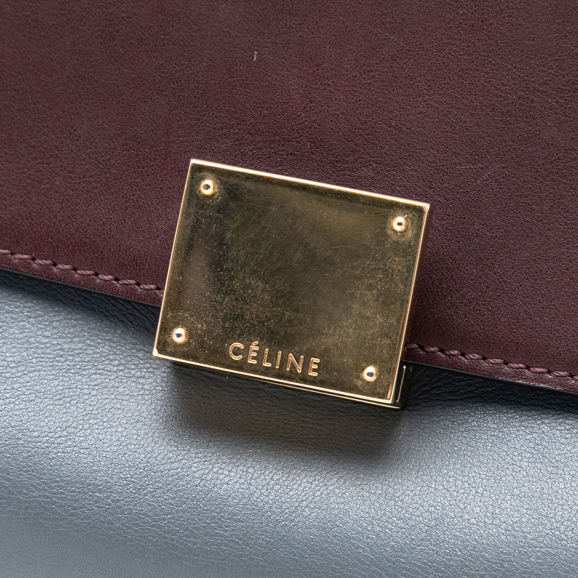 Medium Tricolor Calfskin and Suede Trapeze Satchel