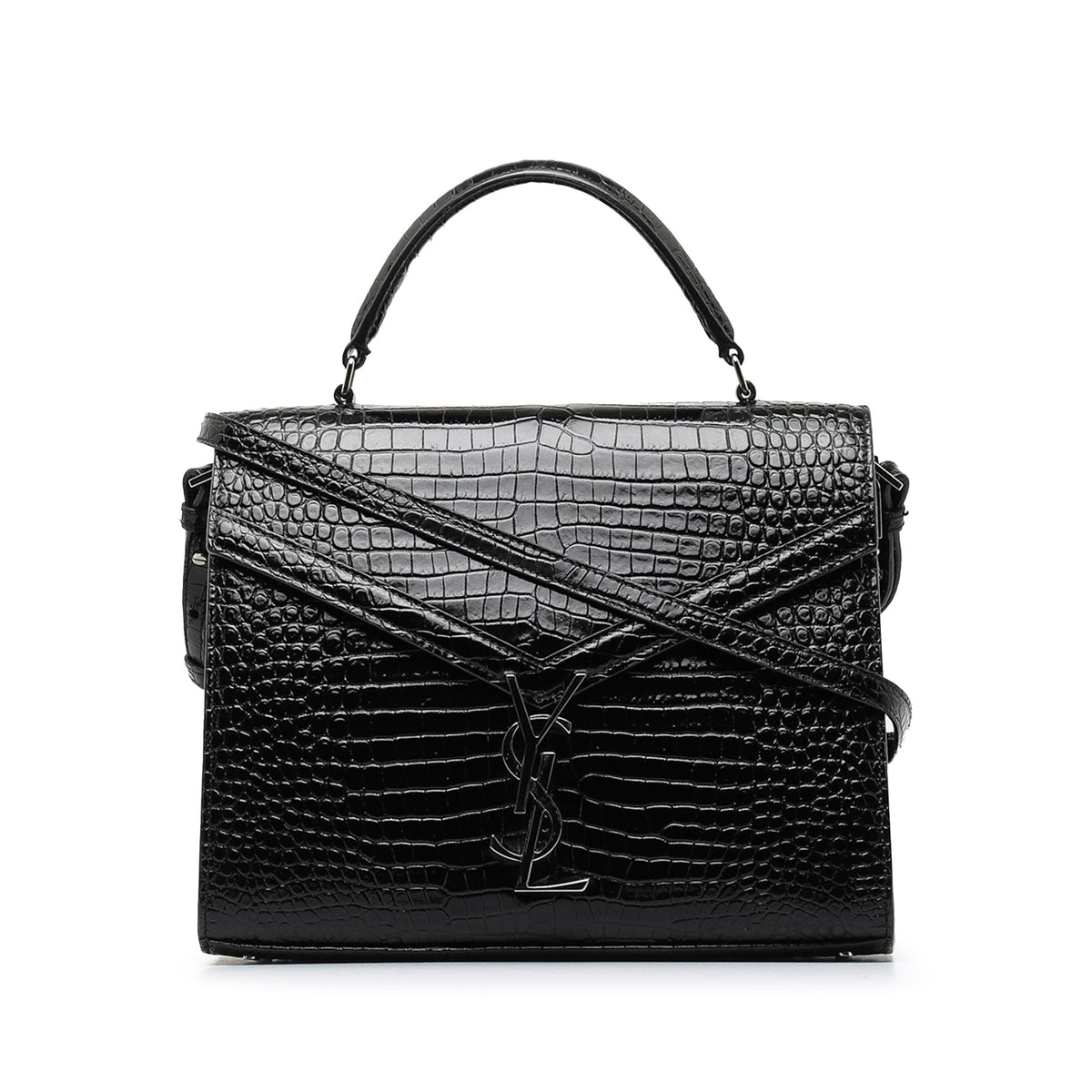 Medium Crocodile Embossed Cassandra Top Handle Bag_0