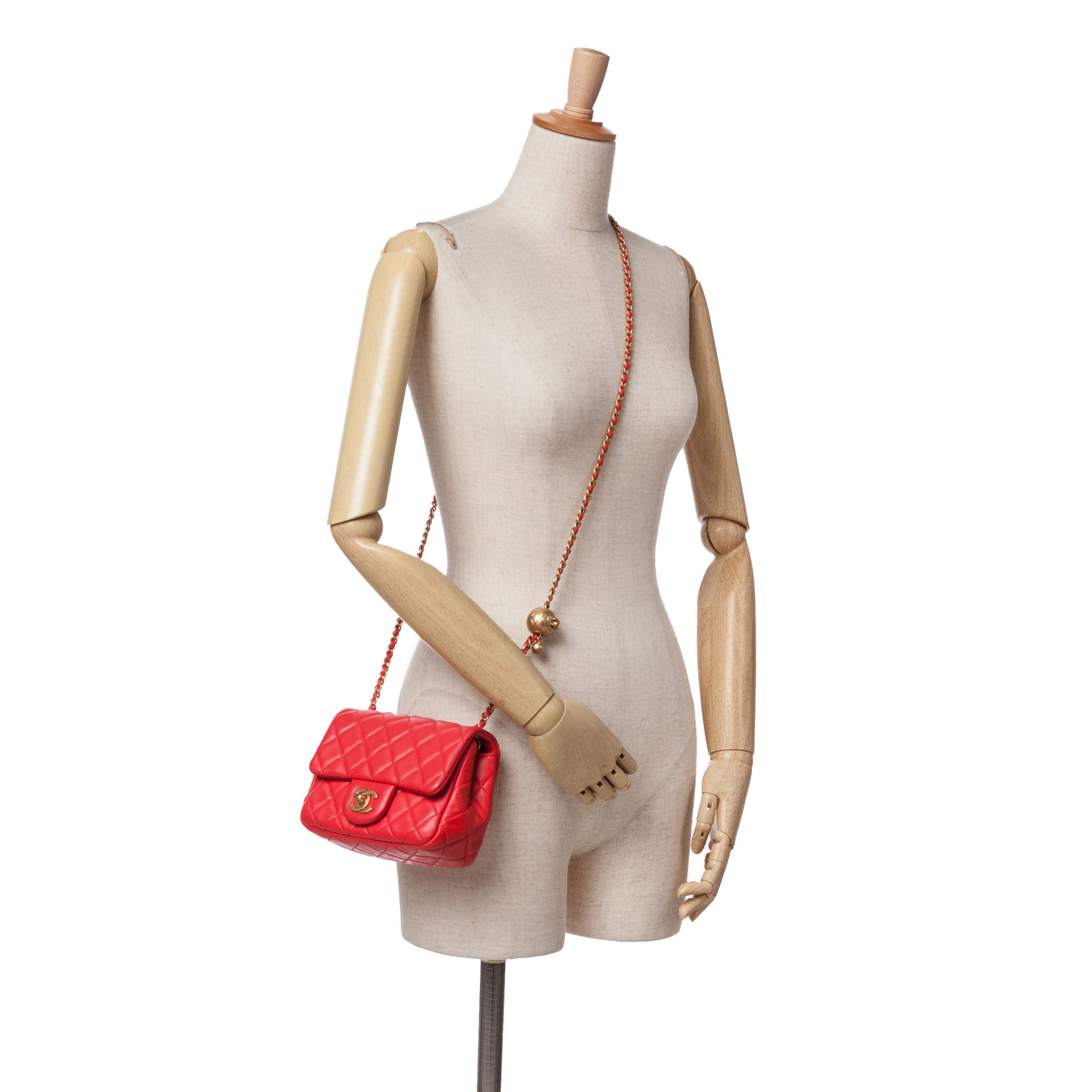 Mini Square Classic Lambskin Pearl Crush Single Flap