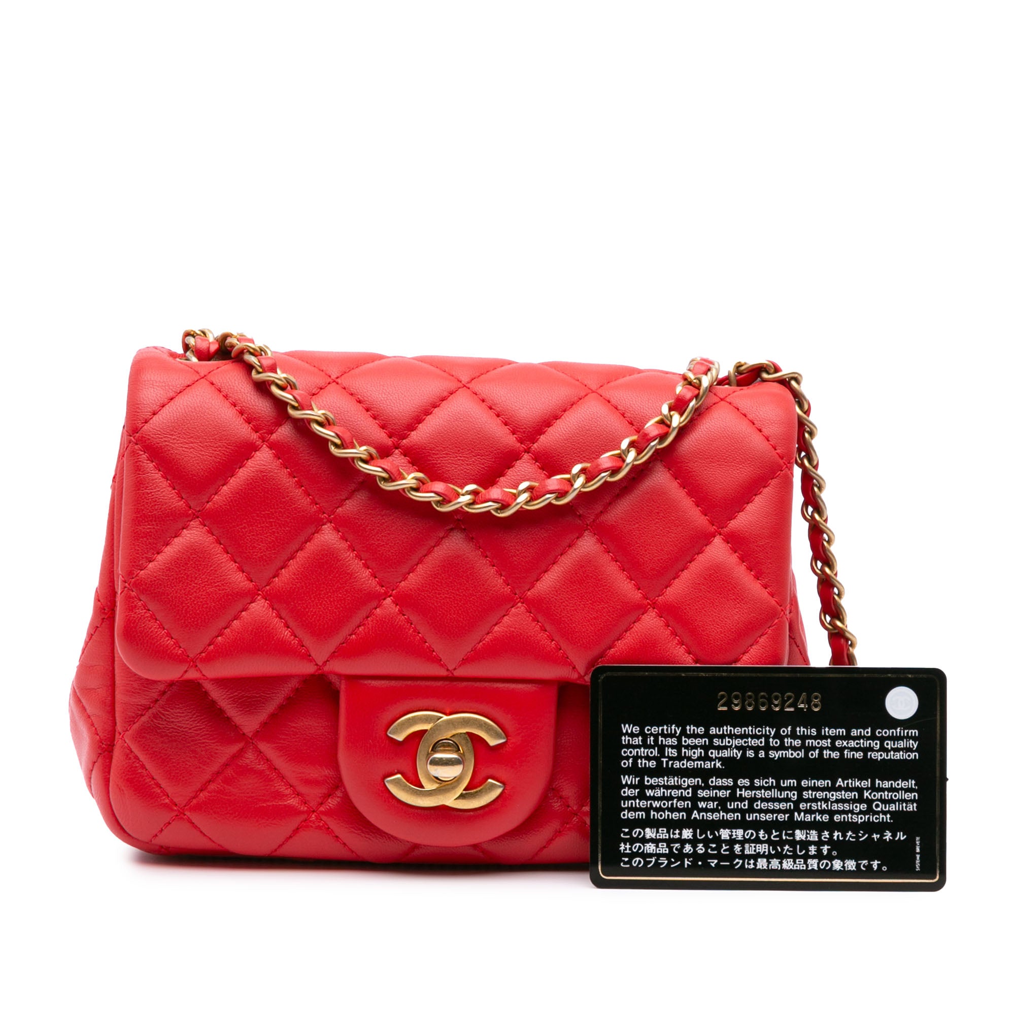 Mini Square Classic Lambskin Pearl Crush Single Flap