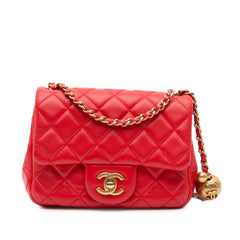 Mini Square Classic Lambskin Pearl Crush Single Flap