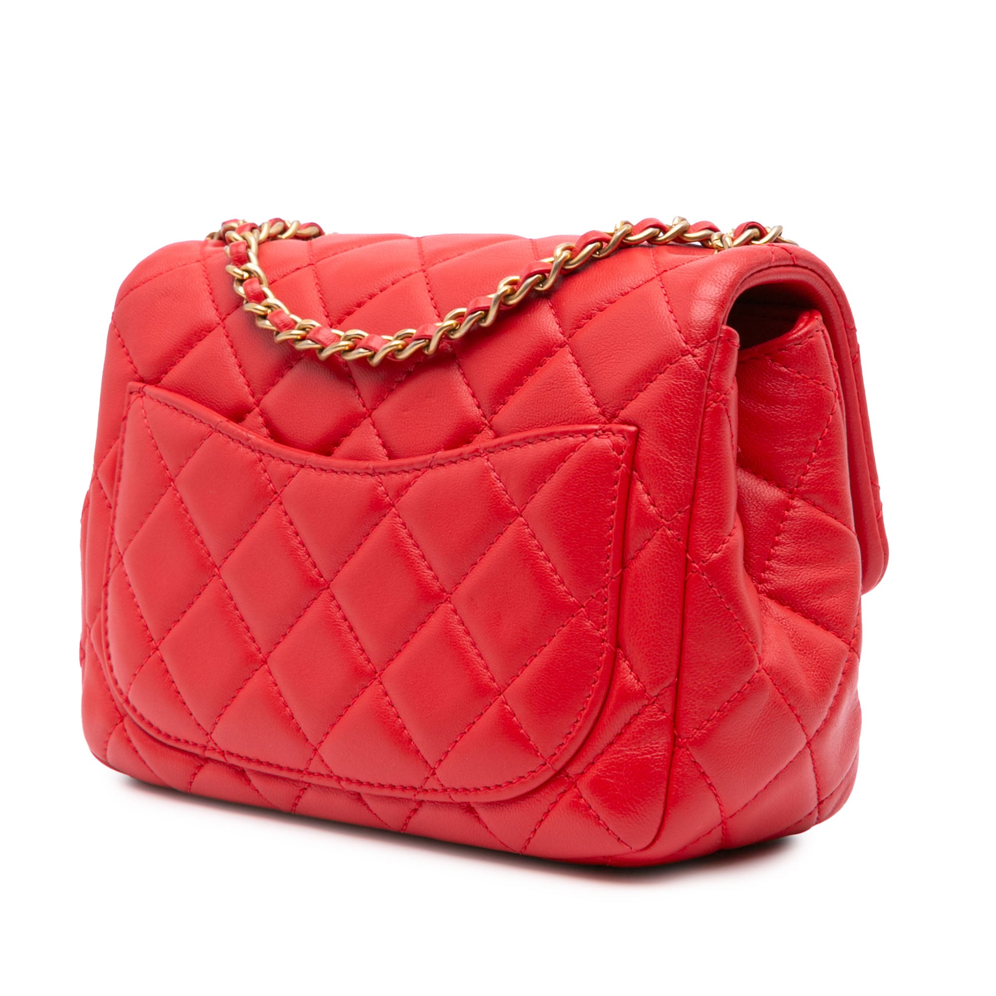 Mini Square Classic Lambskin Pearl Crush Single Flap