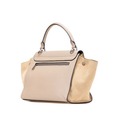 Medium Drummed Calfskin and Suede Trapeze Satchel