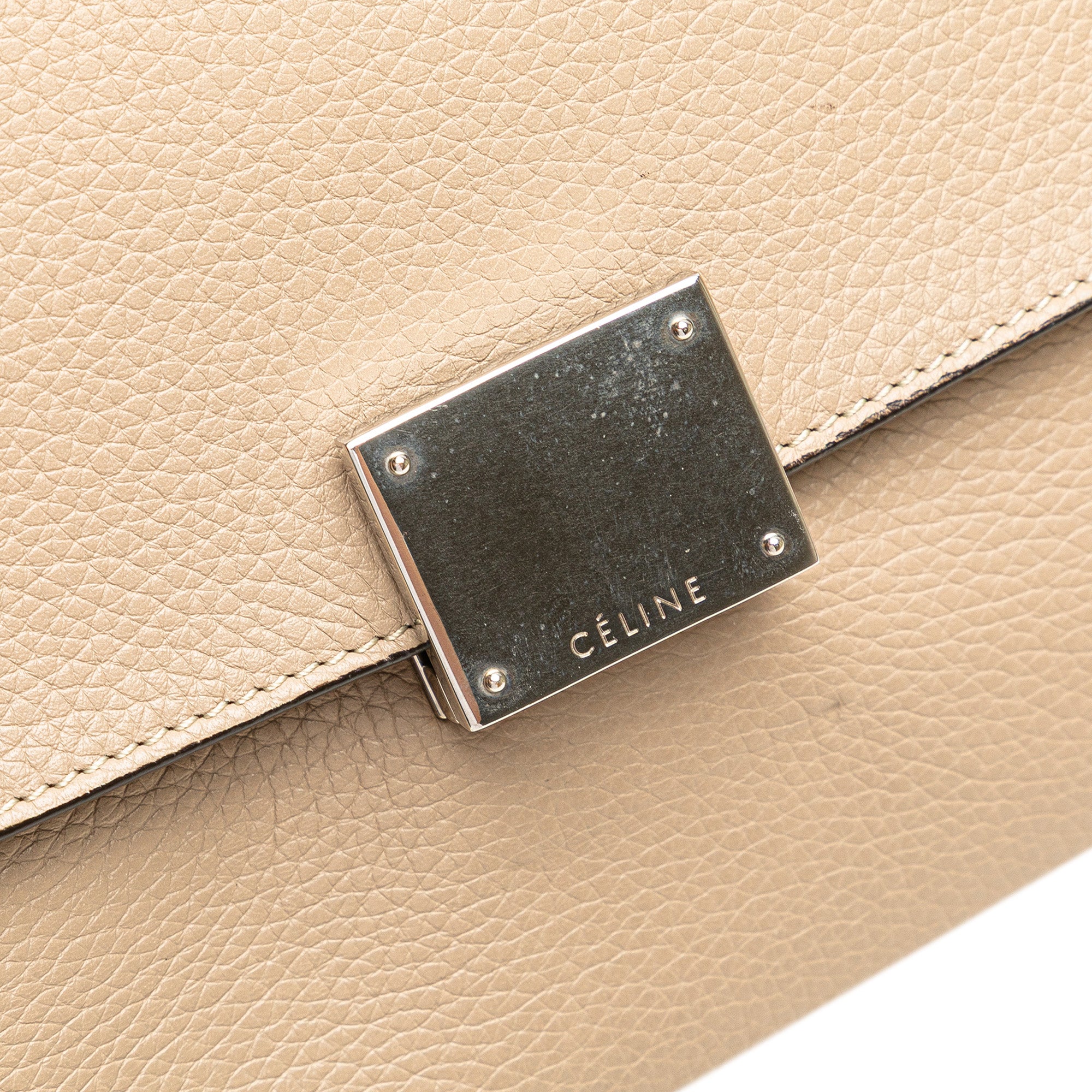 Medium Drummed Calfskin and Suede Trapeze Satchel