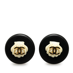 CC Button Shell Clip On Earrings