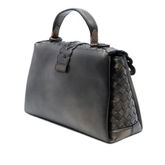 Small Intrecciato Trimmed Metallic Nappa Grommet Piazza Satchel