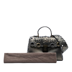 Small Intrecciato Trimmed Metallic Nappa Grommet Piazza Satchel
