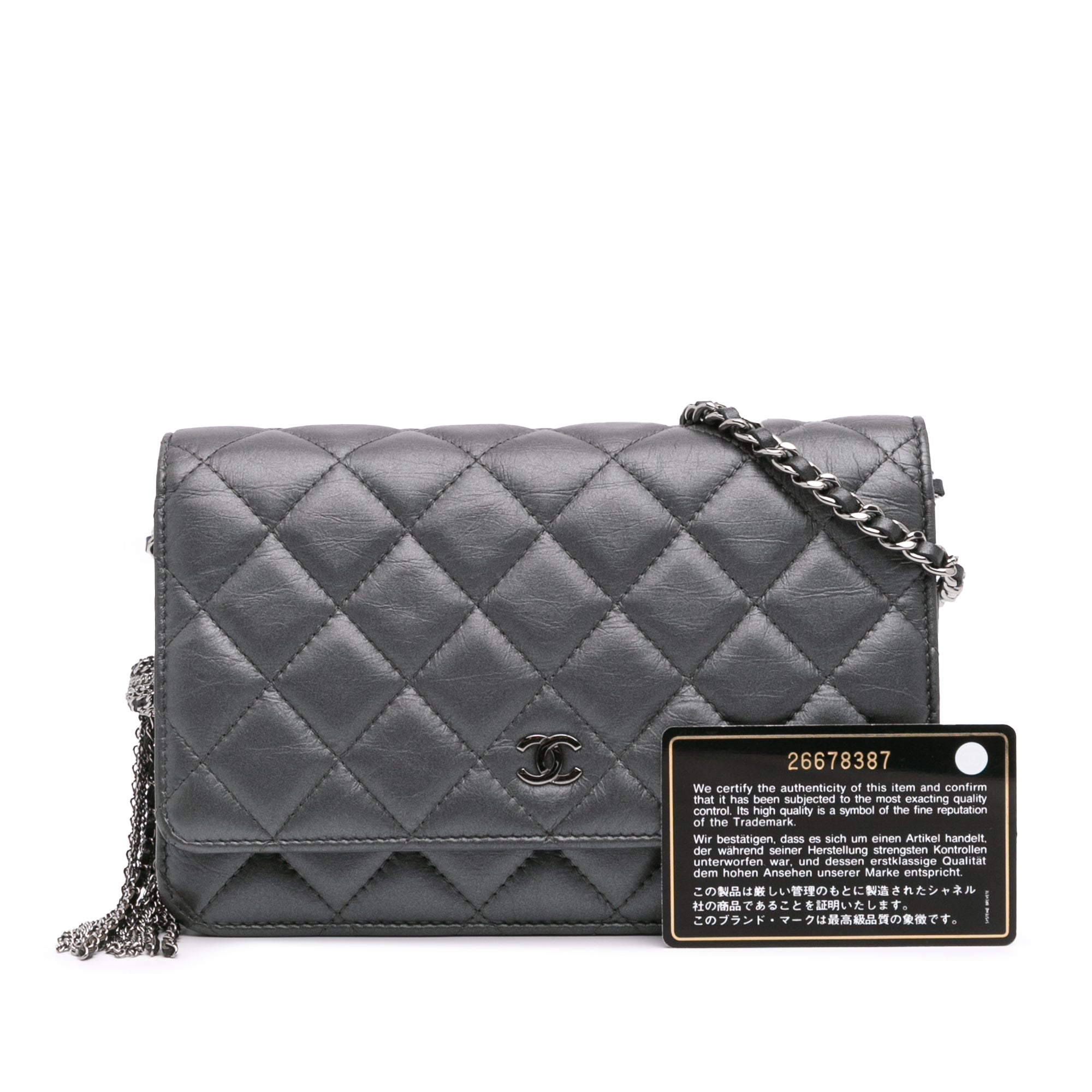 Quilted Aged Calfskin Tassel Wallet On Chain