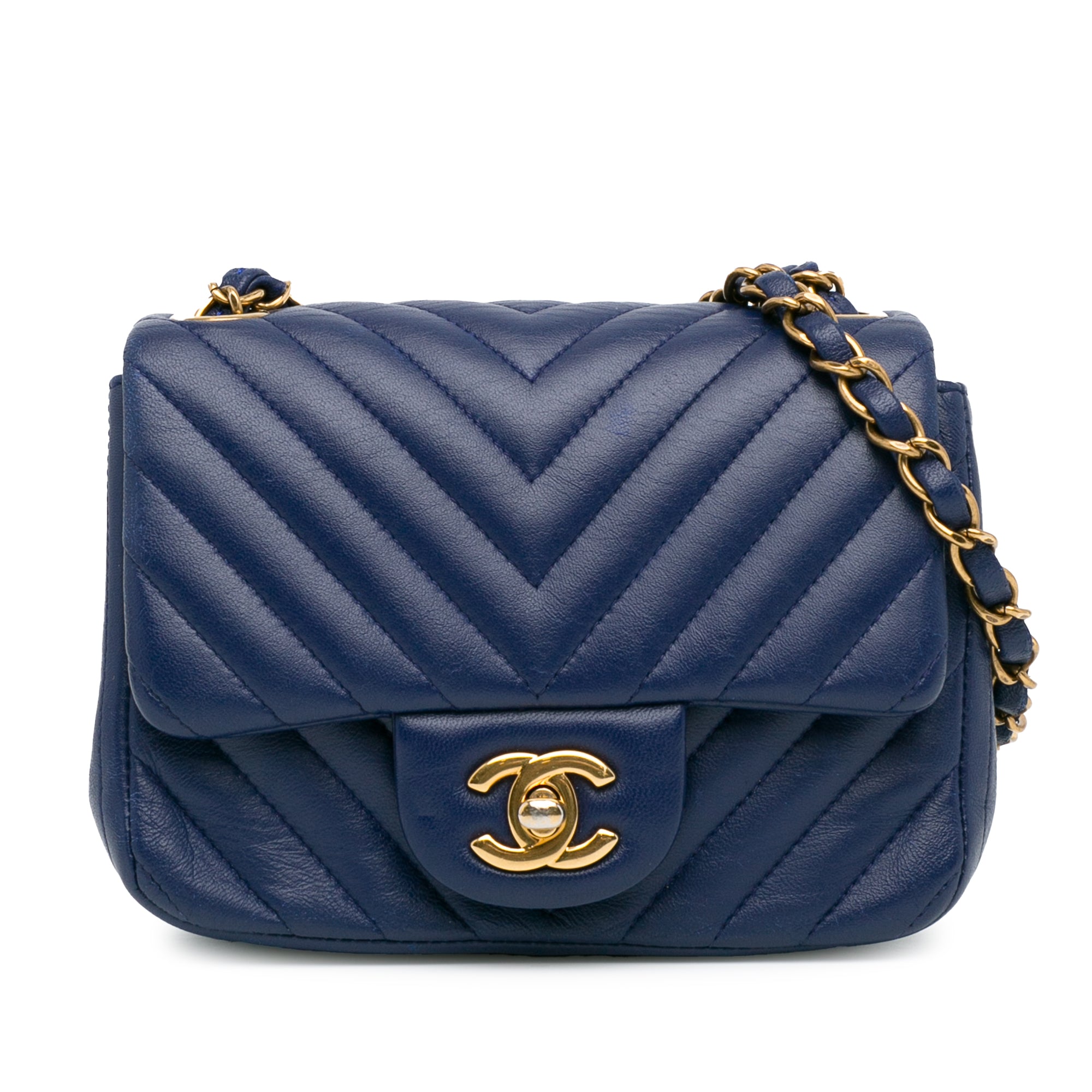 Mini Square Classic Chevron Lambskin Single Flap_0