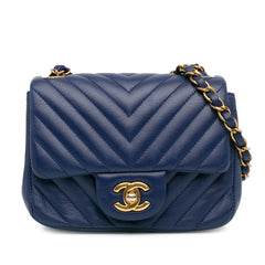 Mini Square Classic Chevron Lambskin Single Flap_0