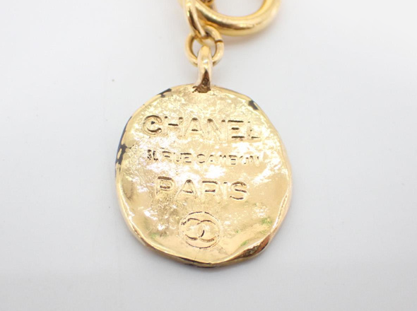 Chanel CC Chain Detail Cuff Bracelet Metal with Leather