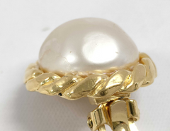 Chanel Vintage Round Clip-On Earrings Metal with Faux Pearl