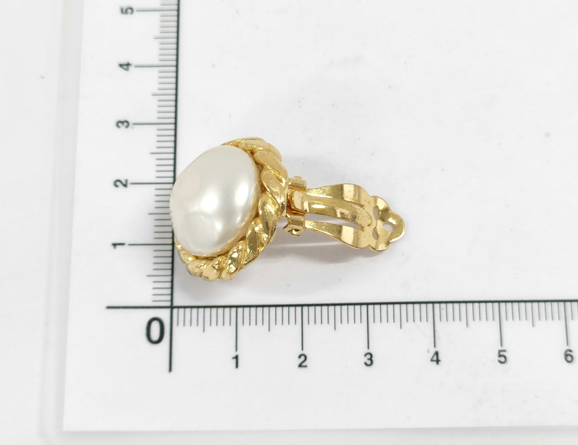 Chanel Vintage Round Clip-On Earrings Metal with Faux Pearl