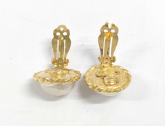 Chanel Vintage Round Clip-On Earrings Metal with Faux Pearl