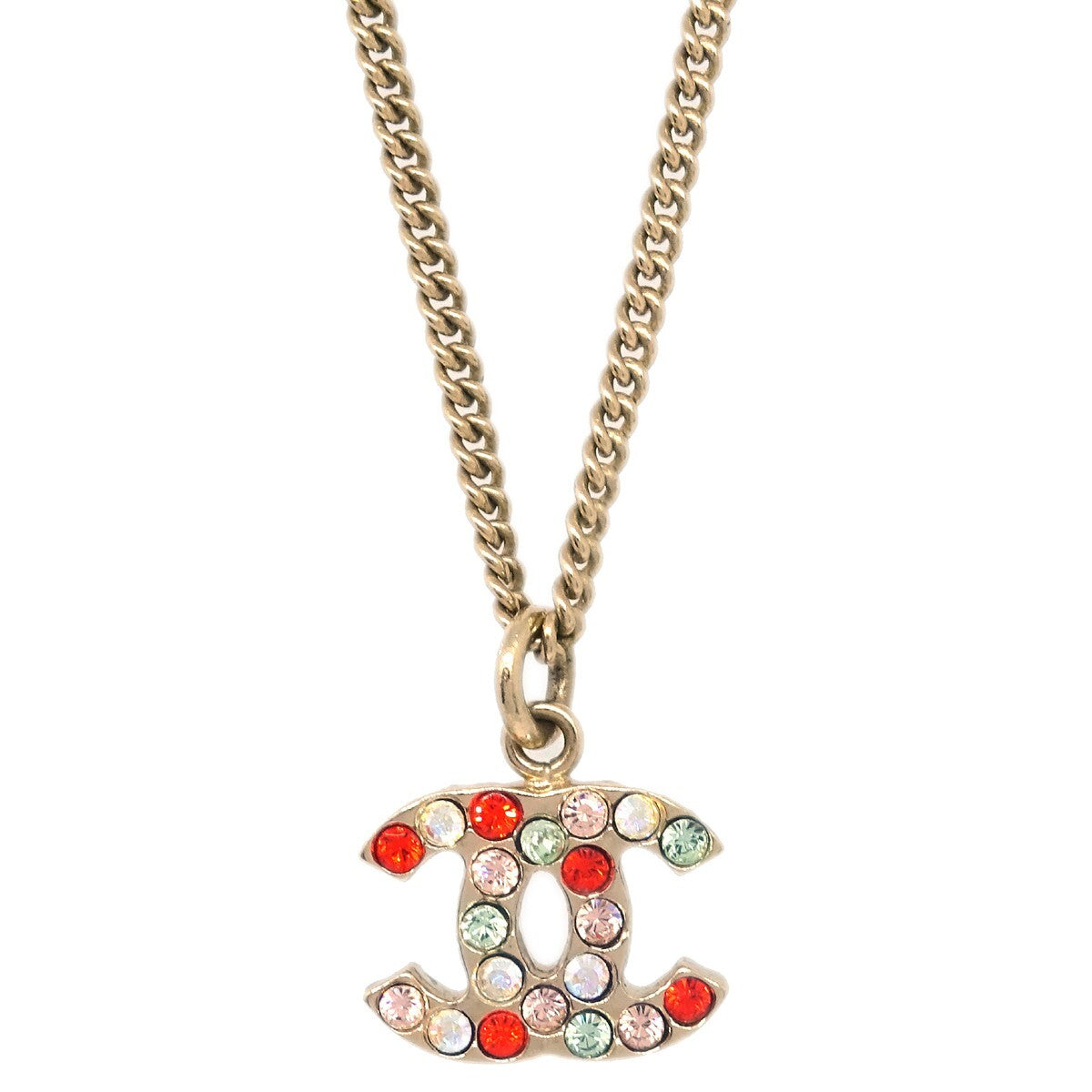 Chanel Rainbow CC Pendant Necklace Metal and Crystals