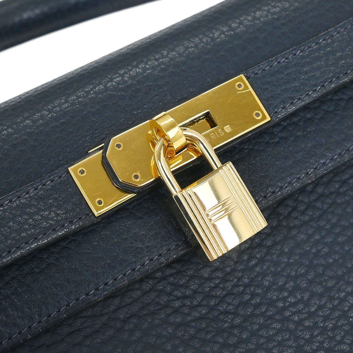 Hermes Kelly Handbag Blue Ardennes with Gold Hardware