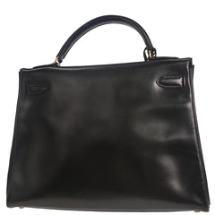 Hermes Kelly Handbag Black Box Calf with Gold Hardware
