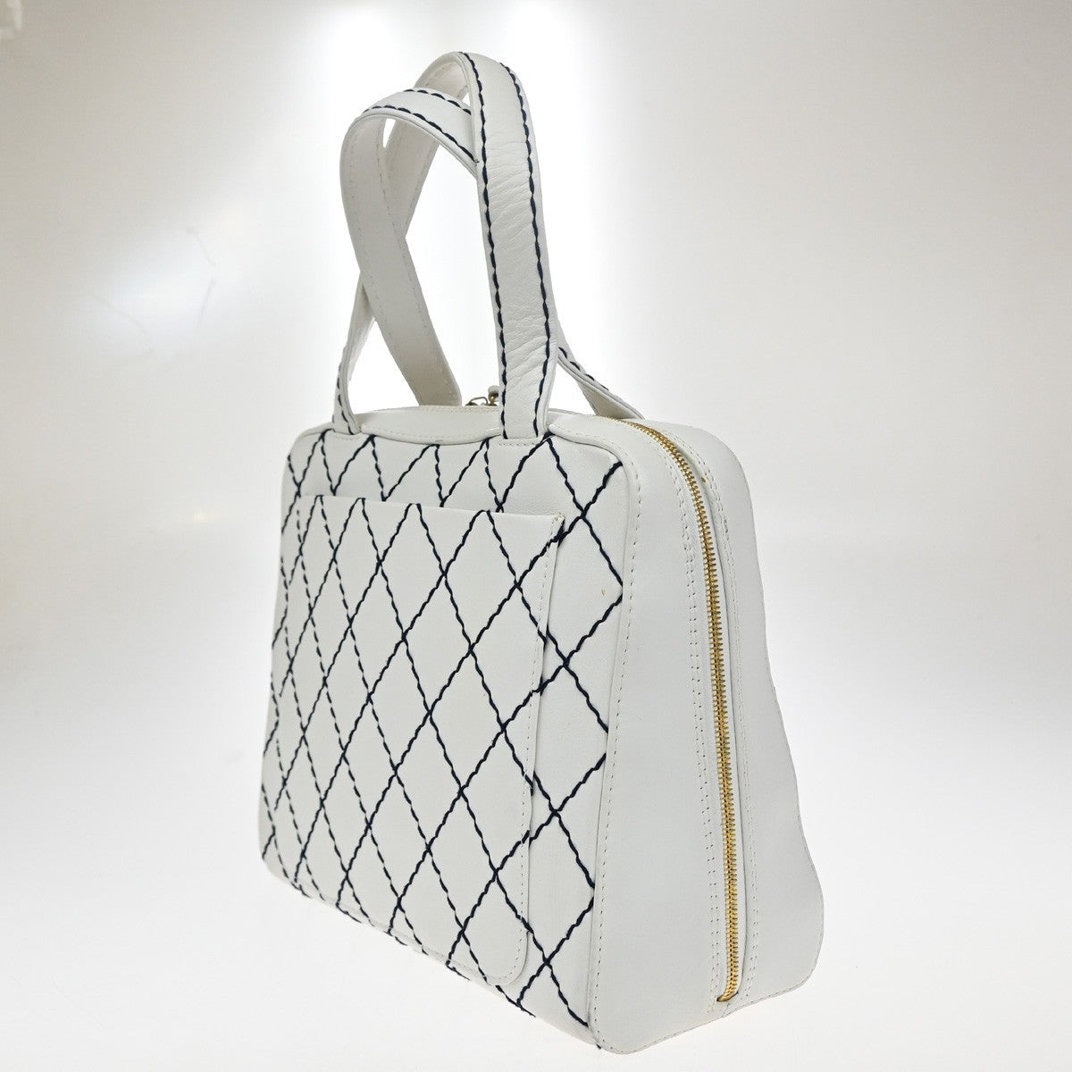 Chanel Surpique Zip Around Satchel Quilted Leather