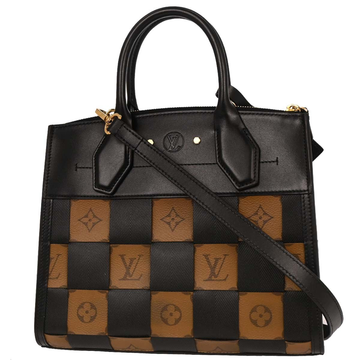 Louis Vuitton City Steamer Handbag Damier Tressage Reverse Monogram Canvas and Leather