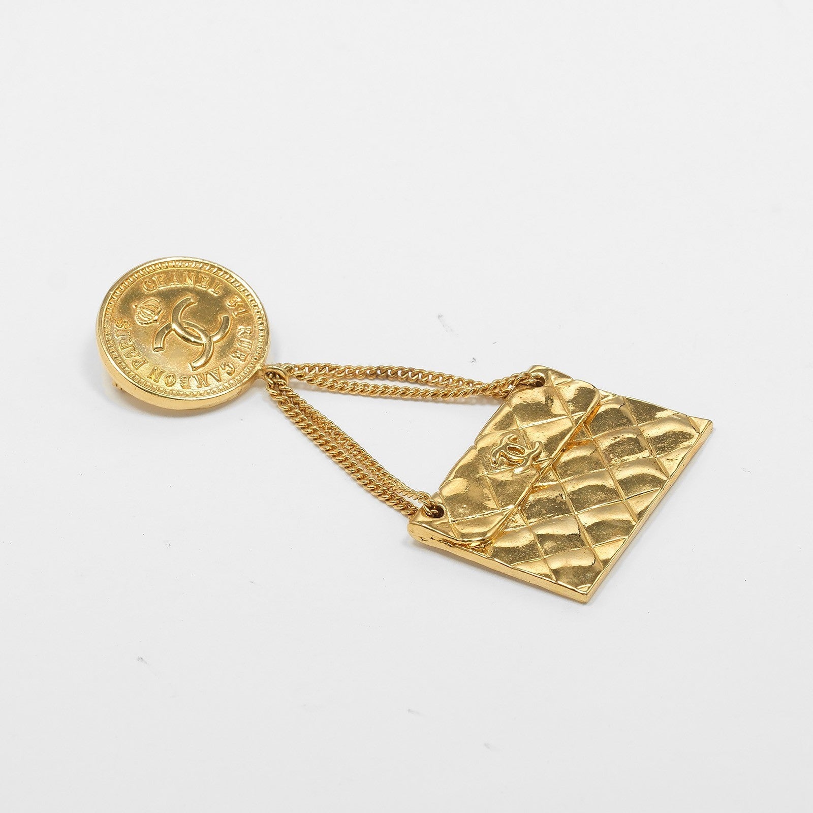 Chanel Vintage Medallion Flap Bag Brooch Metal