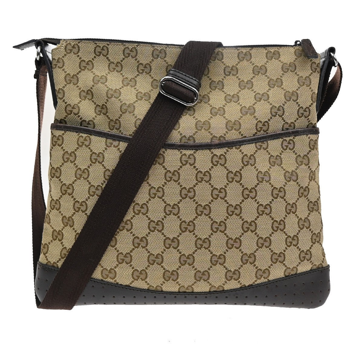 Gucci Zip Messenger Bag GG Canvas with Perforated Leather