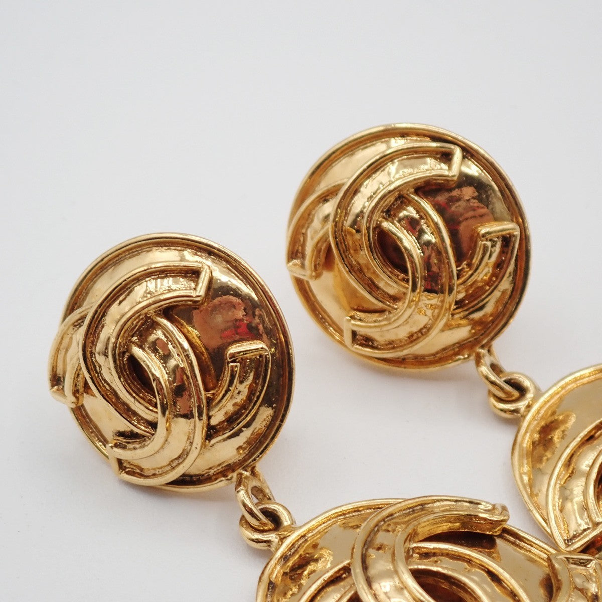Chanel Vintage CC Round Drop Clip-On Earrings Metal