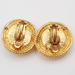 Chanel Vintage Round Clip-On Earrings Metal with Faux Pearl