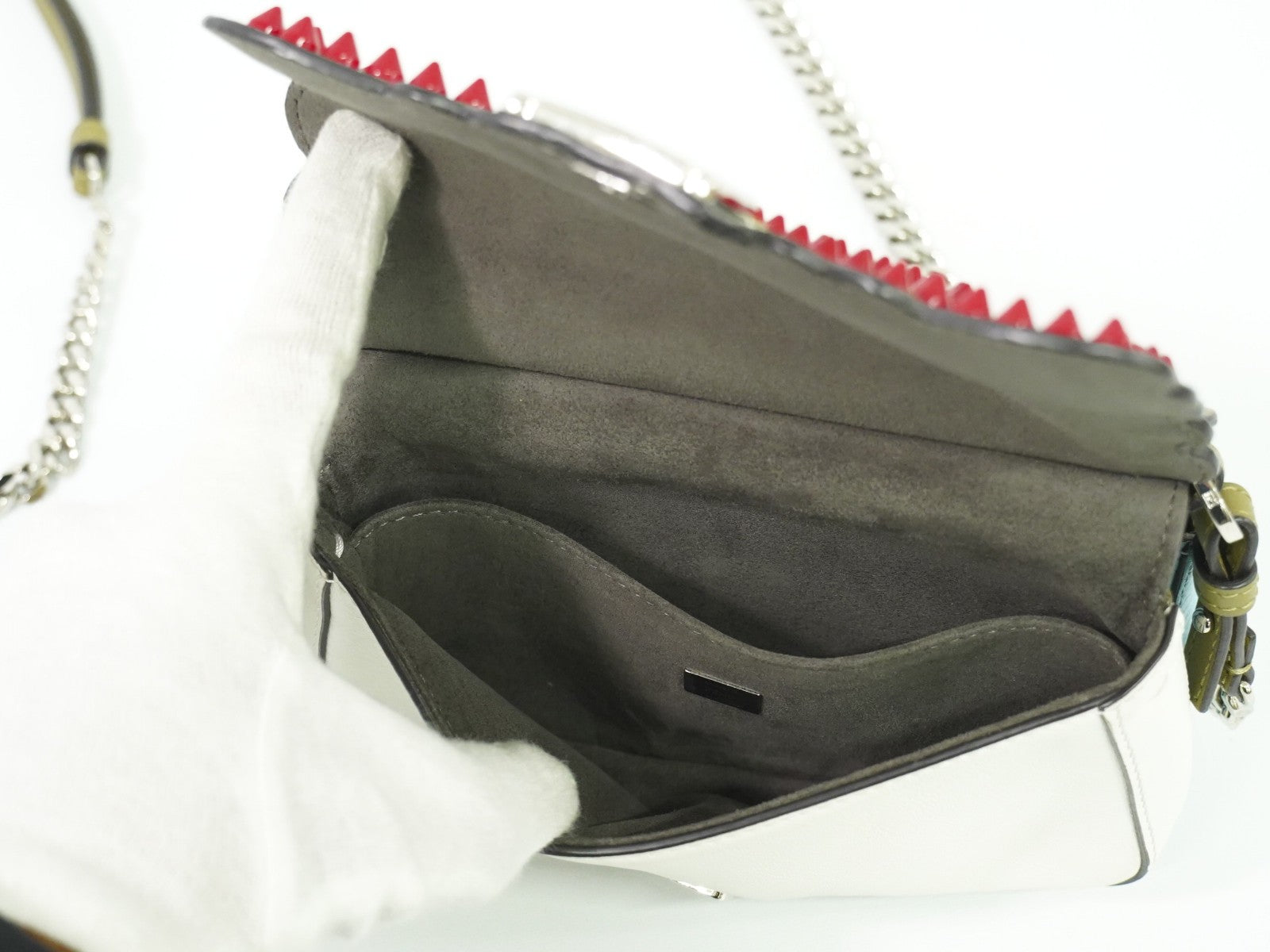 Fendi Double Baguette Embroidered Studded Leather