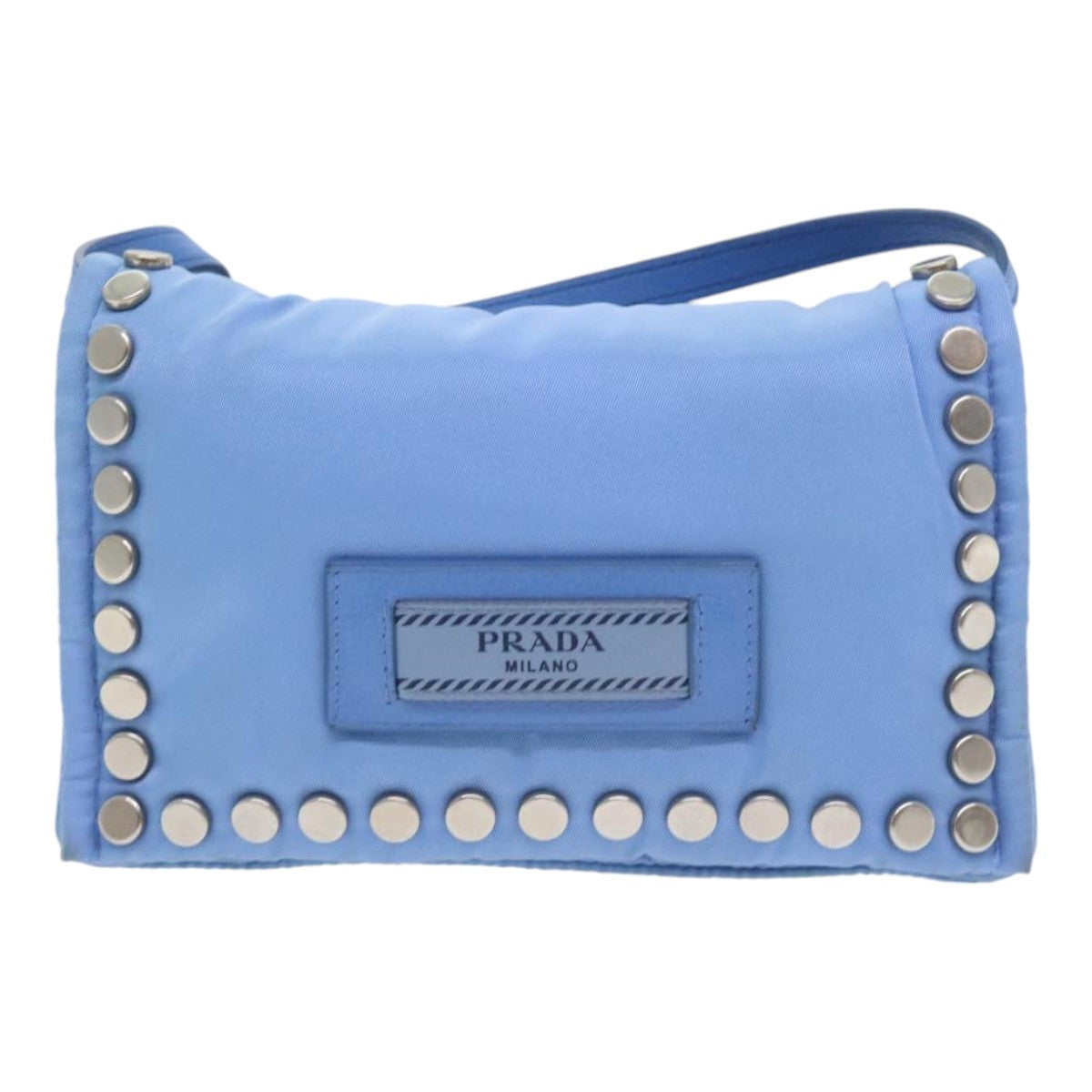 Prada Etiquette Flap Bag Studded Tessuto
