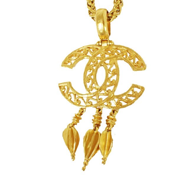 Chanel Vintage CC Pendant Long Necklace Metal