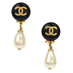 Chanel CC Logo Dangle Earrings Artificial pearls with Gold-plated