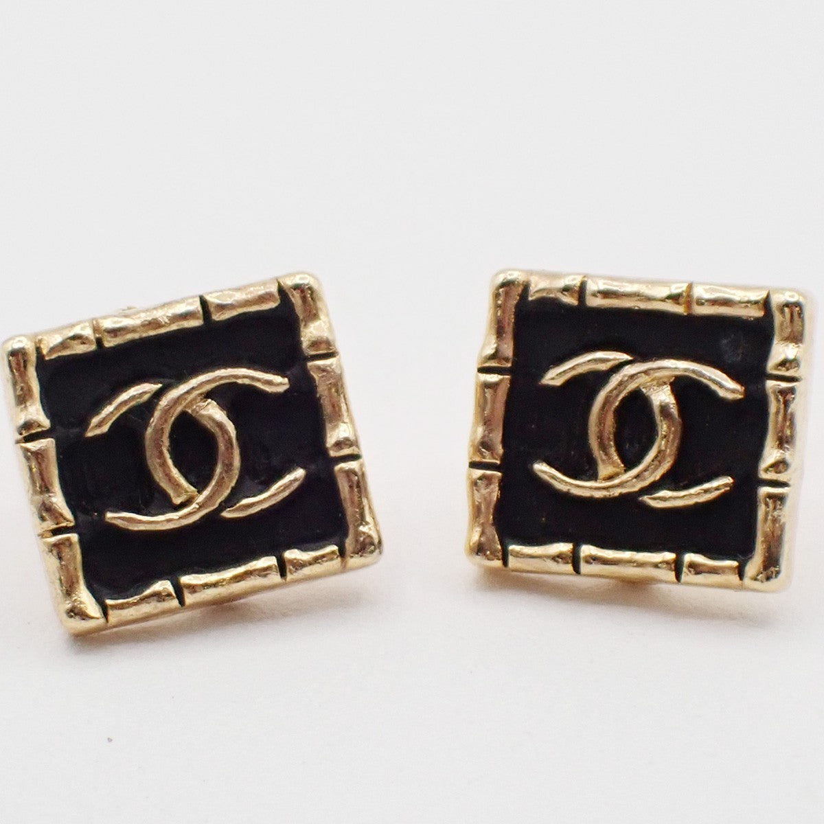 Chanel CC Square Stud Earrings Metal with Enamel