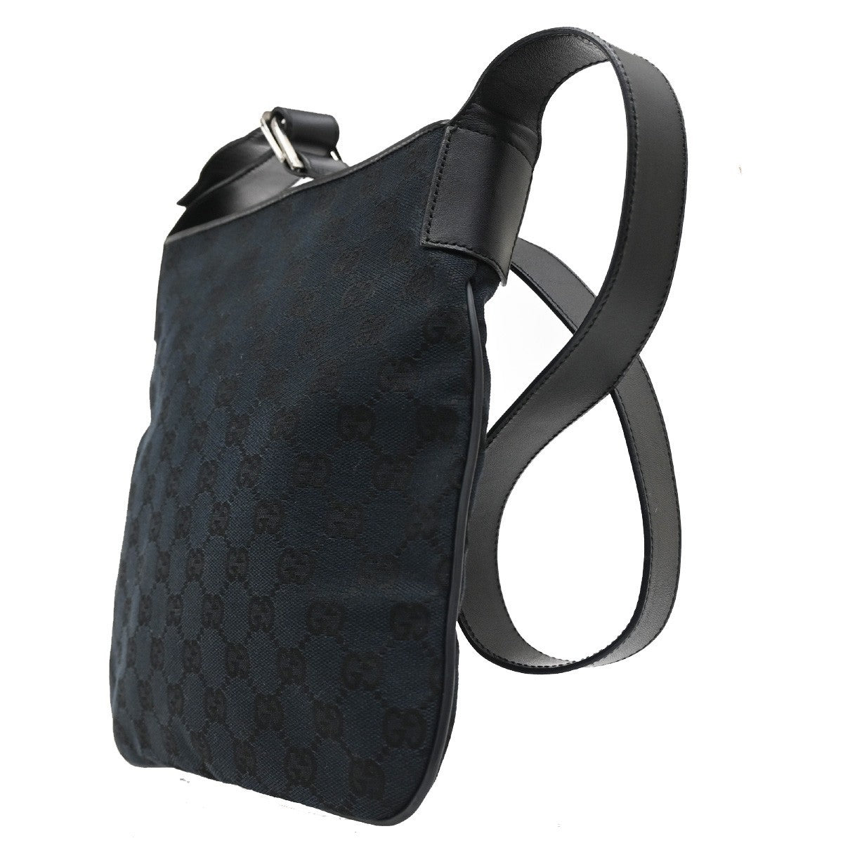 Gucci Vintage Flat Messenger Bag GG Canvas and Leather