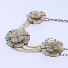 Chanel Camellia CC Long Necklace Metal with Faux Pearls