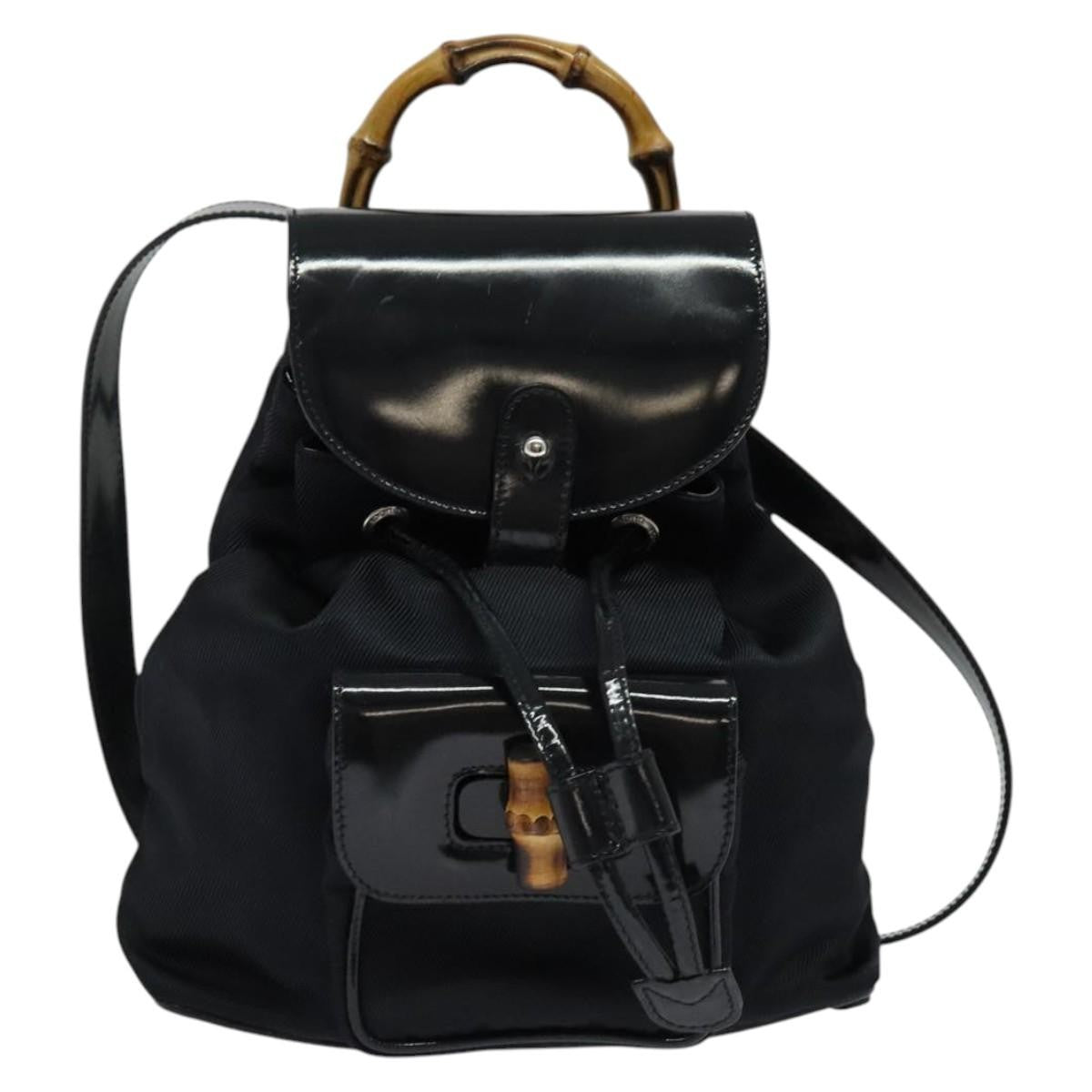 Gucci Vintage Bamboo Backpack Nylon and Patent Leather