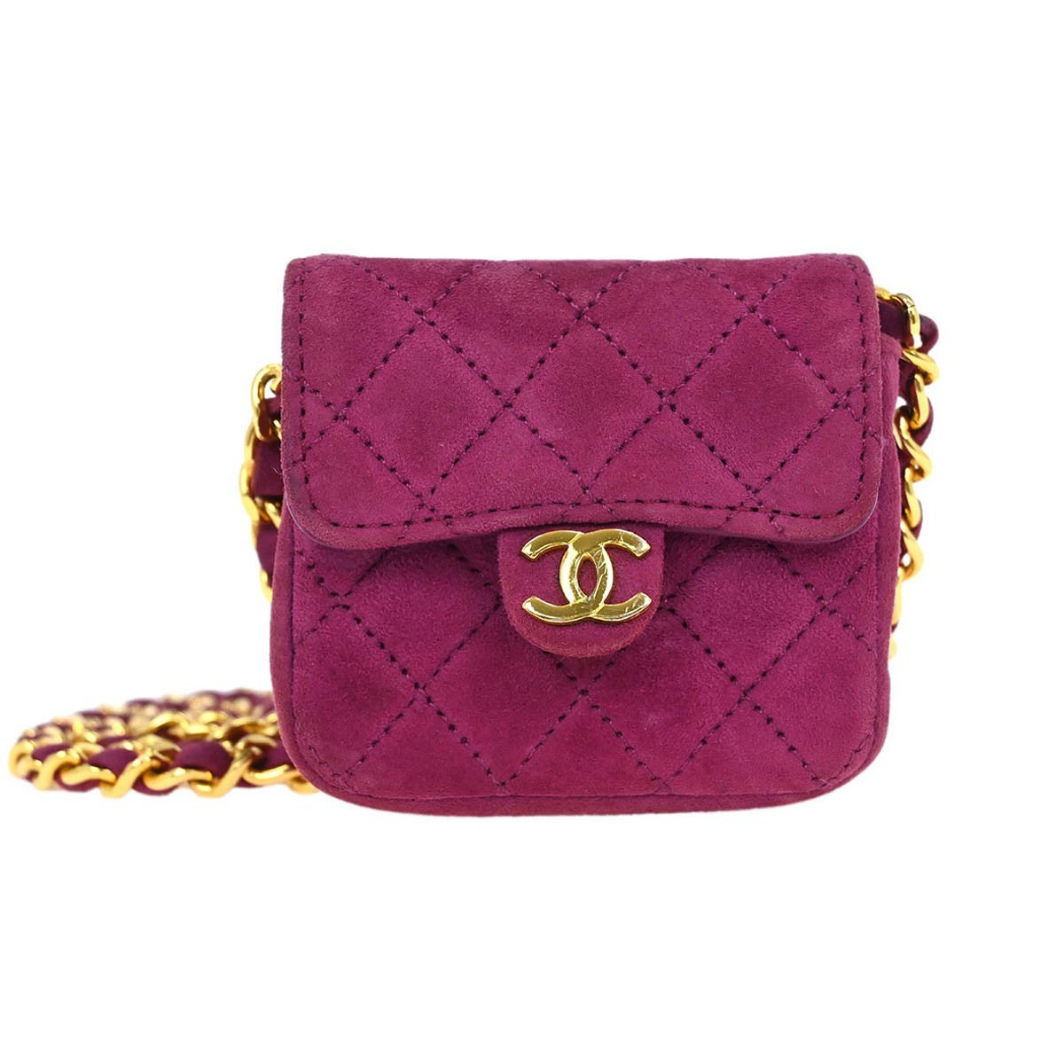 Chanel Vintage Square Classic Single Flap Bag Quilted Suede